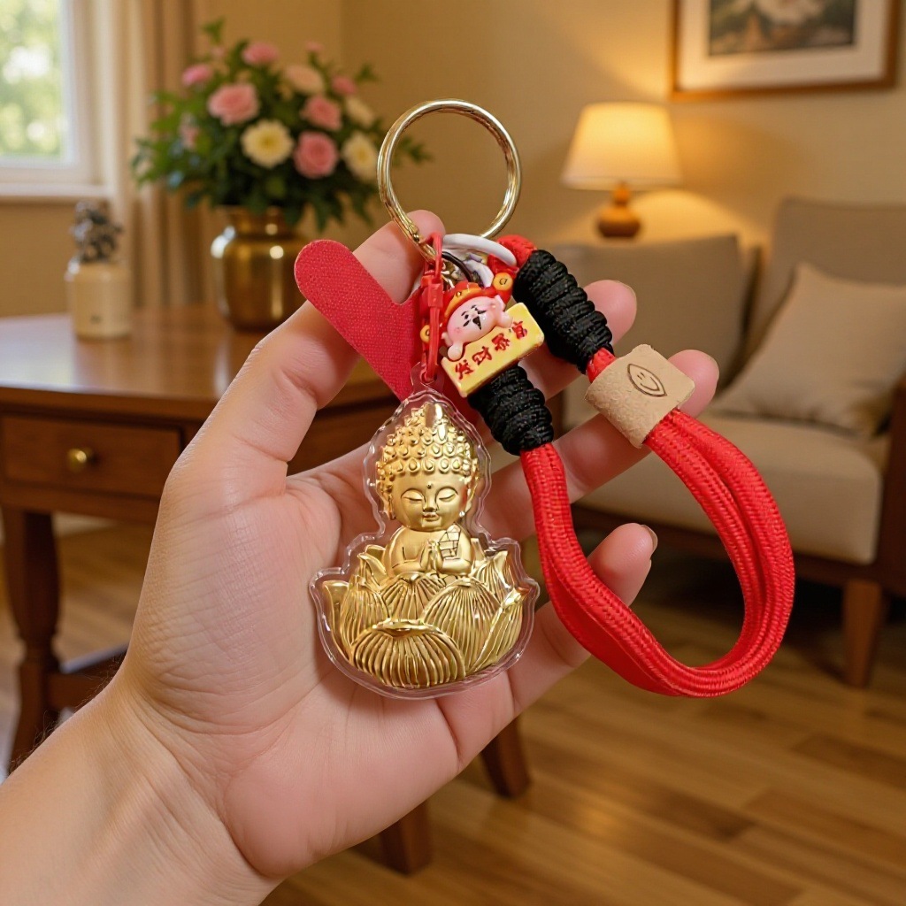水贝同款足金999禅意佛保佑平安手机挂绳钥匙扣挂件车载车挂礼品