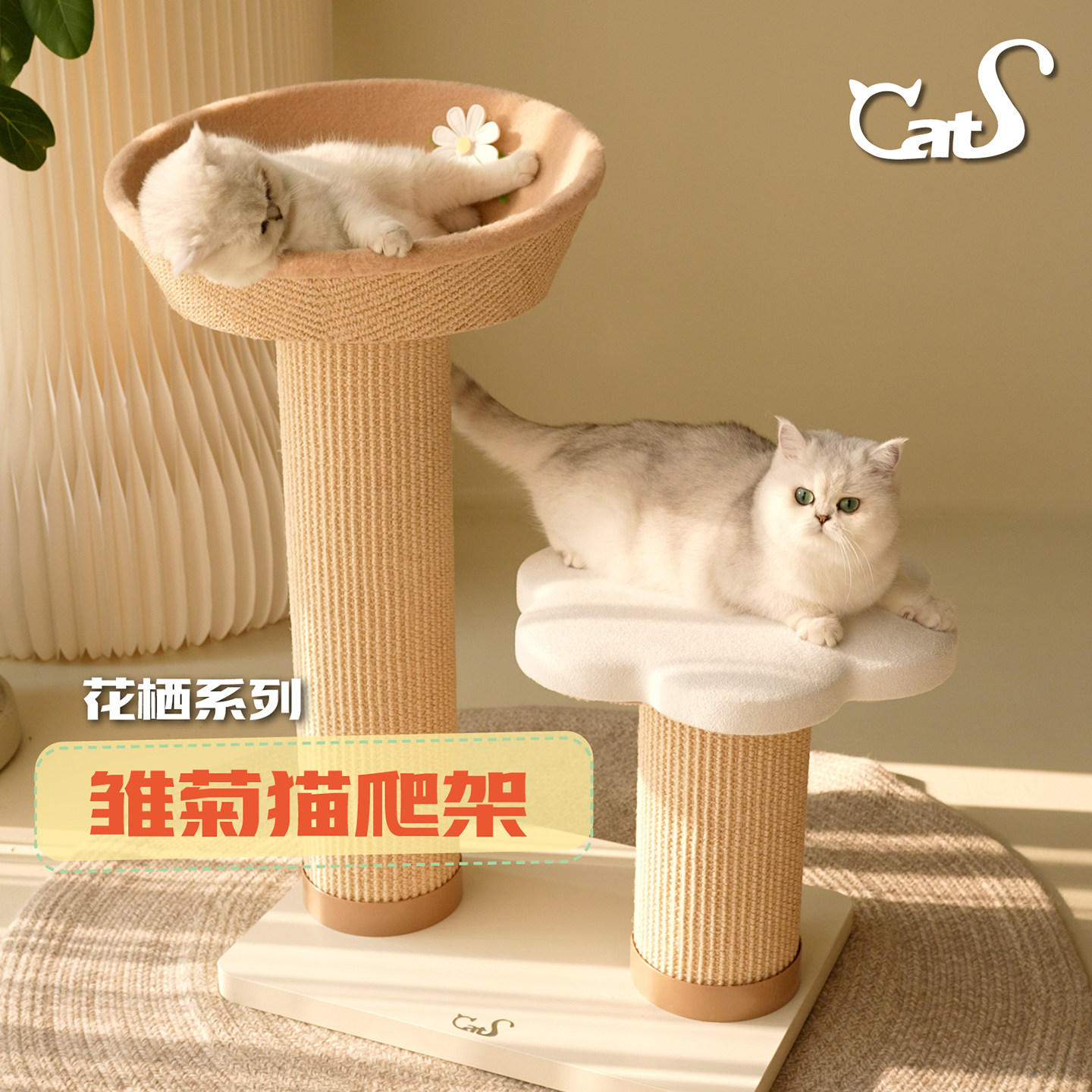 CatS猫家具 雏菊花栖爬架 超耐抓剑麻实木猫抓板大小体型猫通用