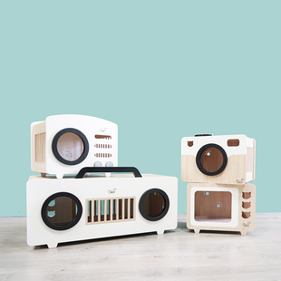 CatS猫家具 拼色木制猫屋猫窝茶几长柜 复古电视机收音机照相机