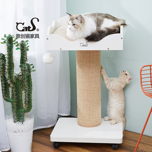 CatS猫家具猫咪床边床窗边床 木制猫床 粗剑麻猫抓柱 H1B包邮 - 封面