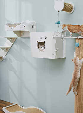 CatS猫上墙经典系列 实木生态板剑麻墙上固定猫台阶猫跳台猫楼梯F