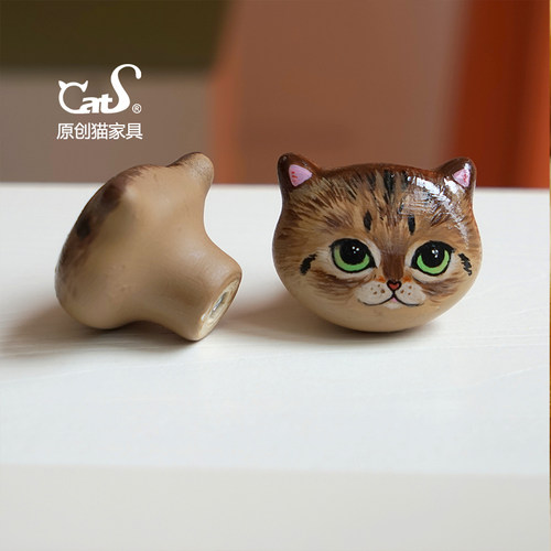 CatS独家定制小猫脸白色陶瓷拉手 可手绘猫肖像