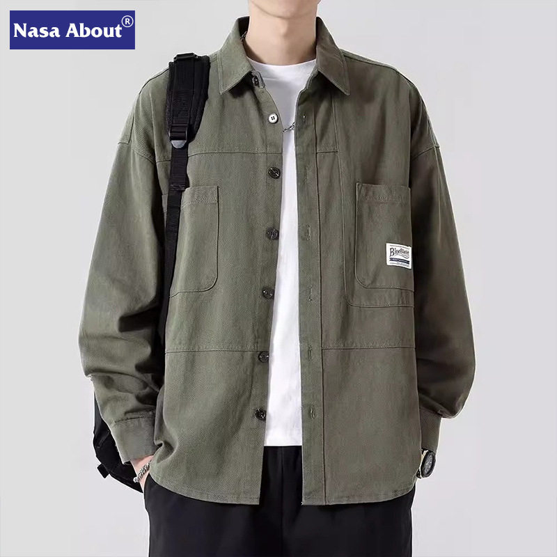 NASA新款长袖衬衫男士纯棉休闲工装衬衣男生春秋季夏男生薄款