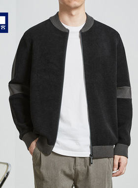 墨麦客撞色棒球领针织外套男2025秋季款小呢绒男士针织夹克20086
