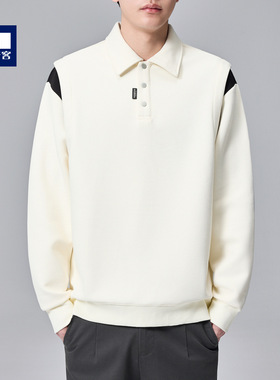 墨麦客简约撞色翻领卫衣男2025春新款横纹肌理宽松男士卫衣55526