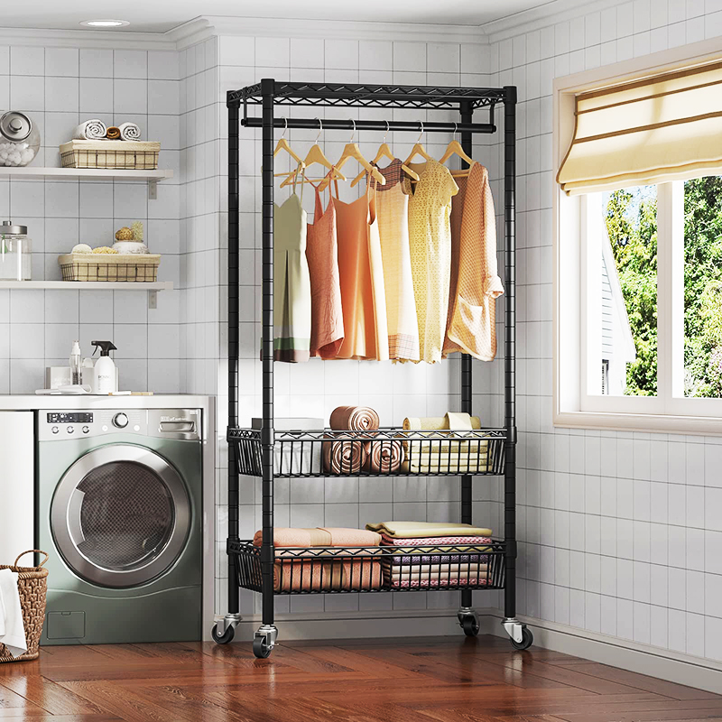 带网篮挂衣服架子储物收纳衣架