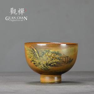 景德镇柴烧品茗杯手绘陶瓷茶盏