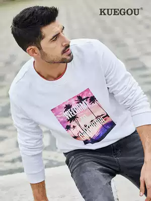 Special offer]Men's thick T-shirt men's autumn new fashion landscape printed clothes round neck pullover thick cotton T2236