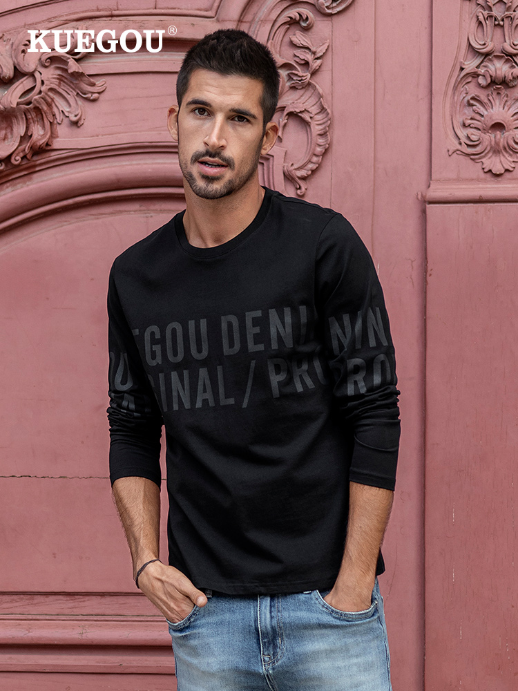 Cool clothes buy men's long-sleeved T-shirt men's spring trend letter printing round neck pure cotton T-shirt base shirt 88061