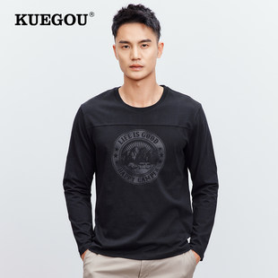 Kuegou мужской длинный рукав Футболка мужской осень тенденция случайный печать хлопок круглый вырез сочувствовать куртка 88006