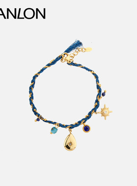 自然论藏式风格手编绳水滴吊坠民族风手链蓝色原创设计