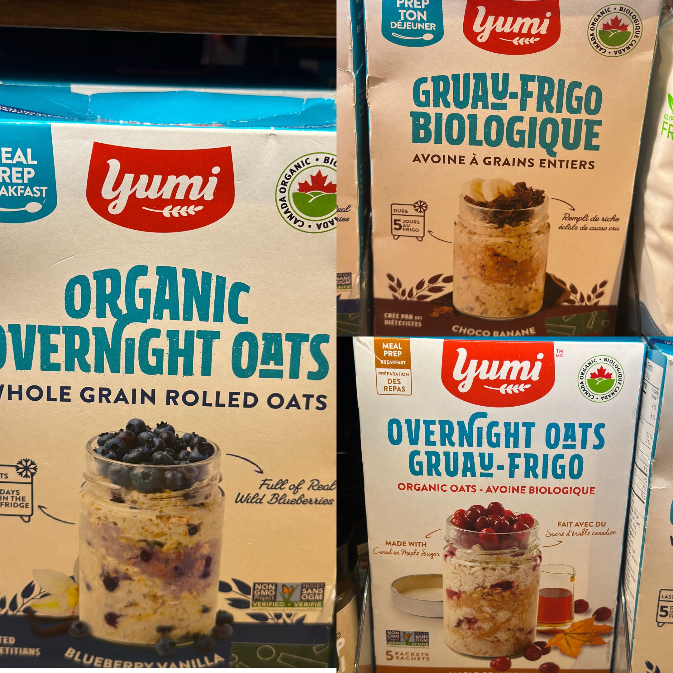 代购加拿大YUMIORGANICS隔夜燕麦 枫糖浆蔓越莓 蓝莓香草黑巧克力