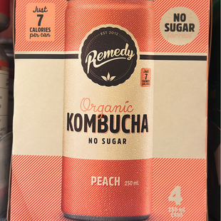 新西兰进口 REMEDY有机无糖红茶菌康普茶Kombucha 桃味 250ML*4罐