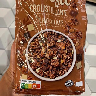 代购法国进口 CASINO/加利奥黑巧克力谷物早餐/脆燕麦片500G