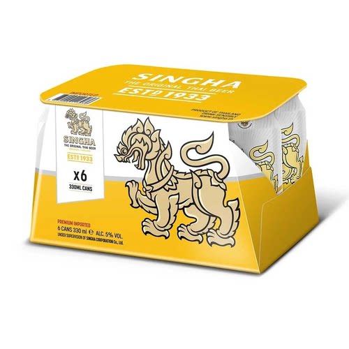 代购正品 泰国进口 SINGHA/胜狮罐装啤酒 酒精度5% 330毫升*6罐