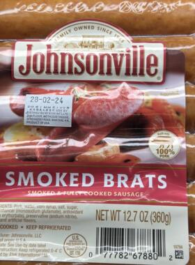 代购美国进口 Johnsonville烟熏德国式香肠肉肠 五根 360克