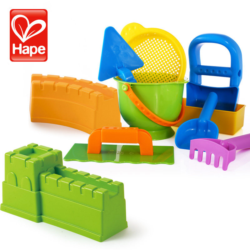 hape沙滩玩具10件套长城模型套装儿童玩沙挖沙工具沙漏大号铲子桶