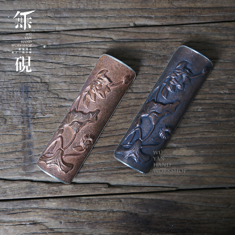纯银包铜茶则  纯铜包银茶荷 纯手工紫铜红铜錾刻 茶道零配  荷趣
