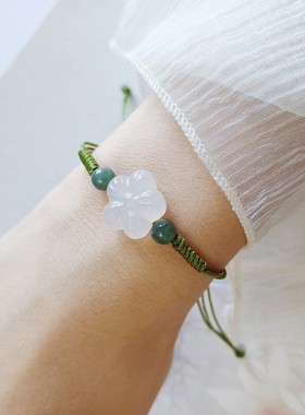 小清新文艺冰透白玛瑙小花手绳