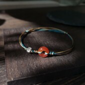 南风 古风原创南红冰飘玛瑙平安扣编织银锦鲤蓝绳女文艺气质手绳