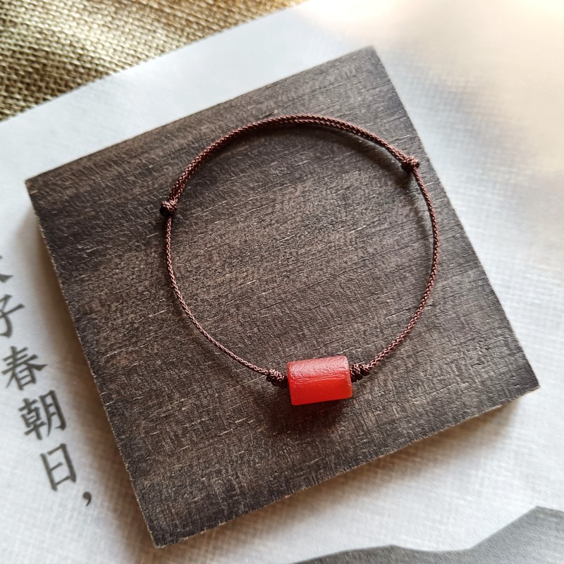 红鸳 原创复古老红玛瑙气质文艺转珠红女编织百搭天然石简约手绳