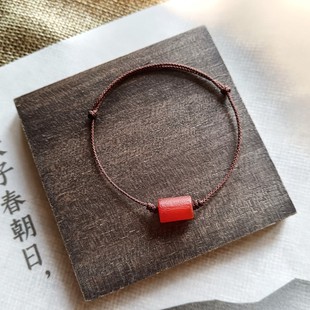 原创复古老红玛瑙气质文艺转珠红女编织百搭天然石简约手绳 红鸳
