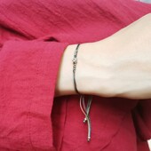 五福绳 民族复古风原创文艺编织925银福字运珠彩色小众女手绳礼物