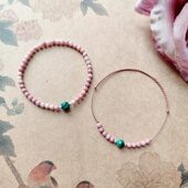 春意原创天然温柔粉蔷薇红纹石撞色复古绿孔雀石细小女手绳串珠链