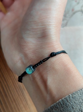 天然灰月光石方糖免摘黑蜡绳手链