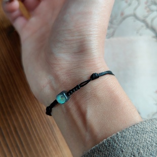 婆娑 原创天然灰月光石方糖文艺黑蜡绳编织蓝光气质免摘手绳男女
