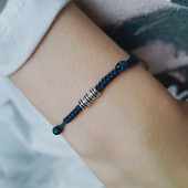 朝暮 原创文艺简约复古编织925银珠肖战男女设计民族国风蓝黑手绳