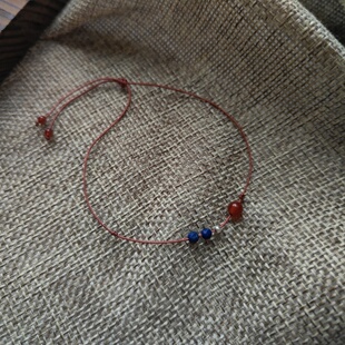 宛然 极细原创天然青金撞色红玛瑙石编织文艺气质可调节绳女手绳