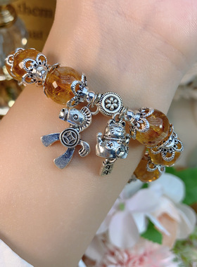 年年好运转运天然黄水晶黄阿塞黄塔晶搭小马招财猫轻奢时尚女手串