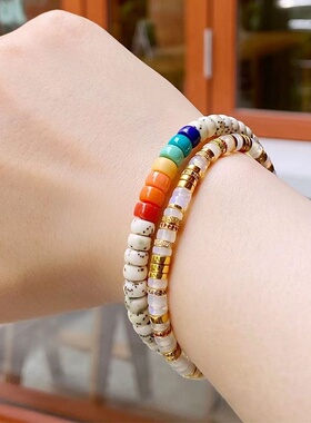 多巴胺彩虹琉璃星月菩提药片手串单圈天然真品佛珠文玩手链