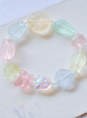 清新捷克琉璃郁金香玫瑰手串手链