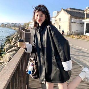 黑色韩版复古休闲PU皮衣外套女2026春季新款酷飒风小个子立领风衣