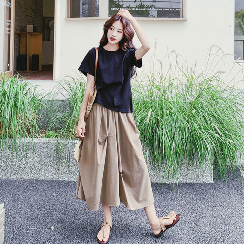 韩系不规则T恤半身裙套装女女夏