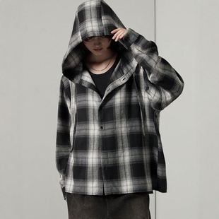 日本代购 Alfred Alex 格纹连帽长袖衬衫 AAsh1614