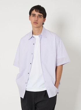 【6折】日本代购 MONKEY TIME 条纹宽松短袖衬衫 0466