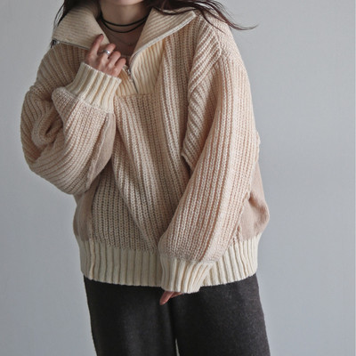 COURO女款半开领套头针织衫