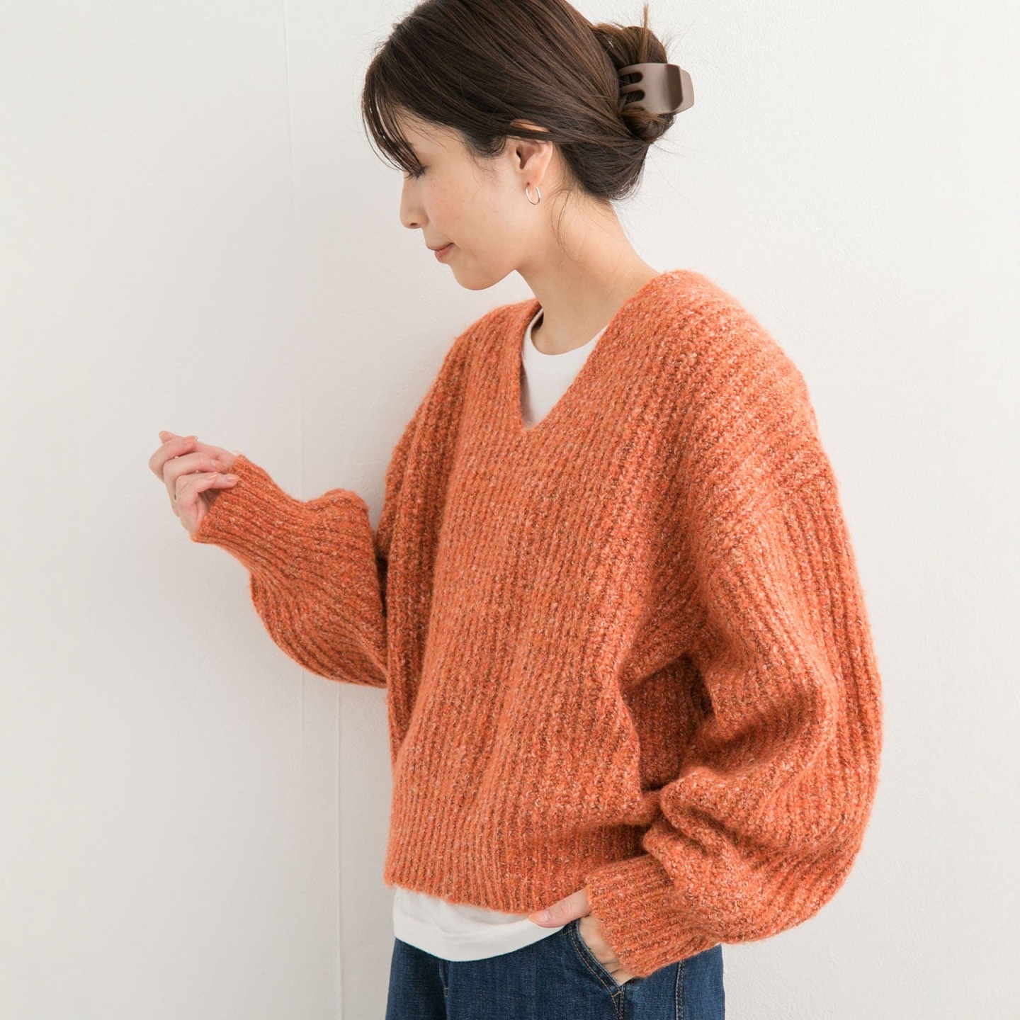 4折 东京胖黄瓜日本代购 DOORS 混色V领针织衫 DR47-22E124