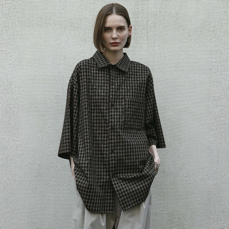 remer loose basic half sleeve shirt - cross check 衬衫 0058