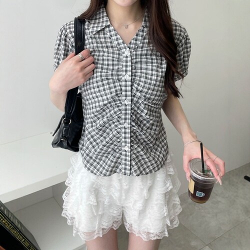 东京胖黄瓜日本代购 WEGO 紧凑格纹短袖衬衫 WE26SM05-L0004
