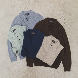 25秋冬 定番 BEAMS PLUS / Knit Polo Nep 9G 纯羊毛针织衫 0033