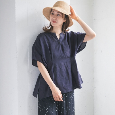 东京胖黄瓜日本代购 DOORS 女款 亚麻无领衬衫 DR26230-2030508