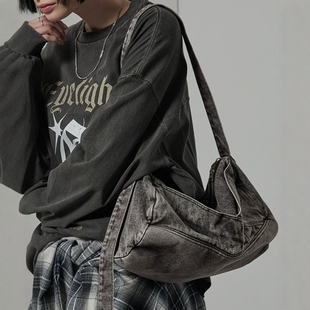 日本代购 Alfred Alex 复古水洗牛仔布波士顿单肩包 AAbg588