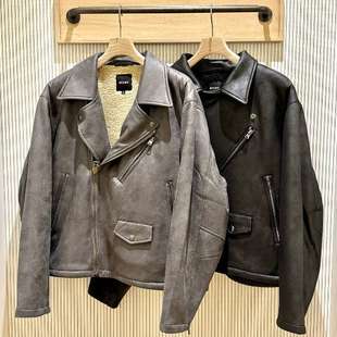 7折 24AW BEAMS 男款 1850 仿羊羔绒内衬仿皮骑手夹克