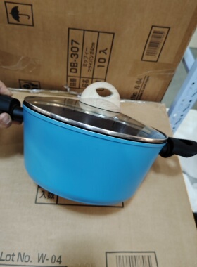 24cm外贸出口不粘双耳汤锅无铆钉5.7升宝石蓝色电磁炉灶具通用