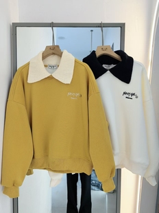 乖一点2025冬新款女装娃娃领卫衣长袖套头加绒加厚短款翻领卫衣