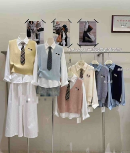 乖一点2026春新款女装polo领衬衫小个子刺绣针织马甲学院风两件套